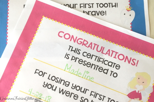 Free Tooth Fairy Certificates - UnicornsFairiesGlitter.com